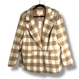 NWT Hutch Ivory Plaid One Button Blazer Size 1X